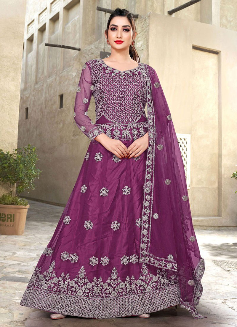 Purple Colour viana vol 4 Designer Fancy Heavy Festive Wear Butterfly Net With Embroidery Work Gown With Dupatta Collection Viana20